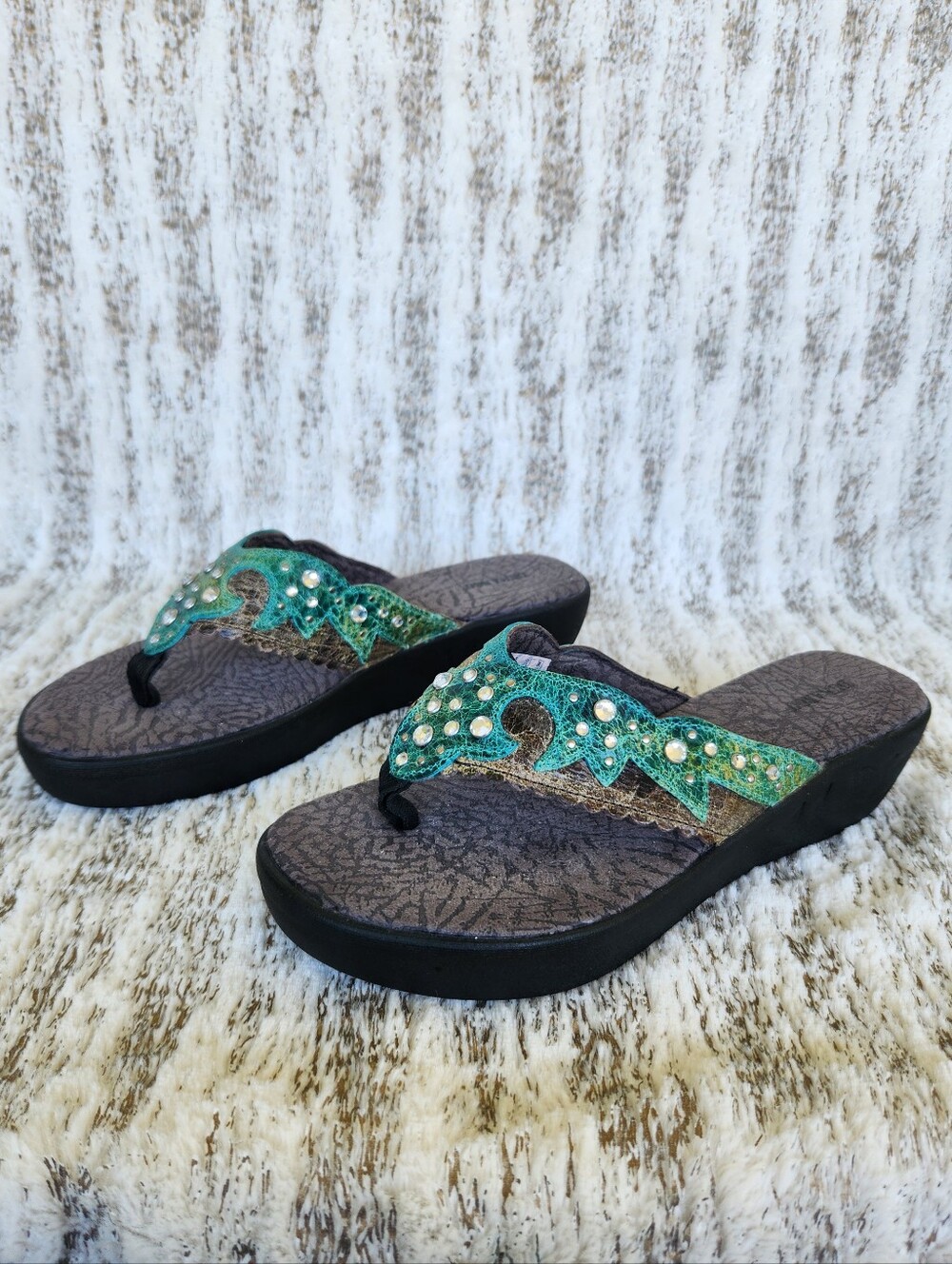 Durango "Cheyenne" Western Platform Sandal Teal Blue Copper | Women's Size 9